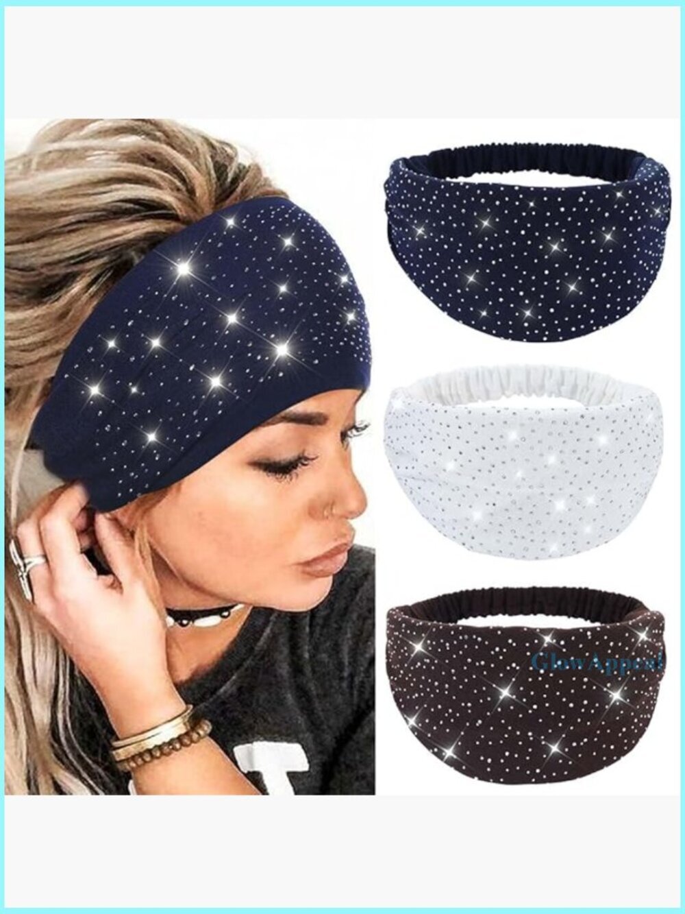 Wide Rhinestone Headbands Sparkly Head Wraps Motorcycle Hair Accessories Pack
